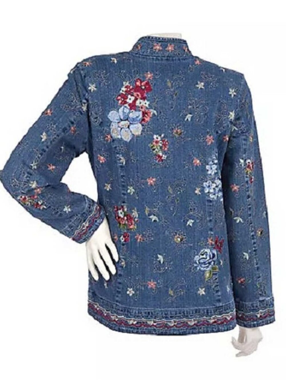 Denim & Co. Stretch Denim Jacket with Allover Embroidery Vintage MEDIUM - Picture 3 of 6